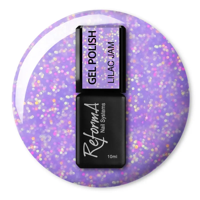 Kolorowy, fioletowy lakier hybrydowy z confetti - GP Lilac Jam, 10 ml