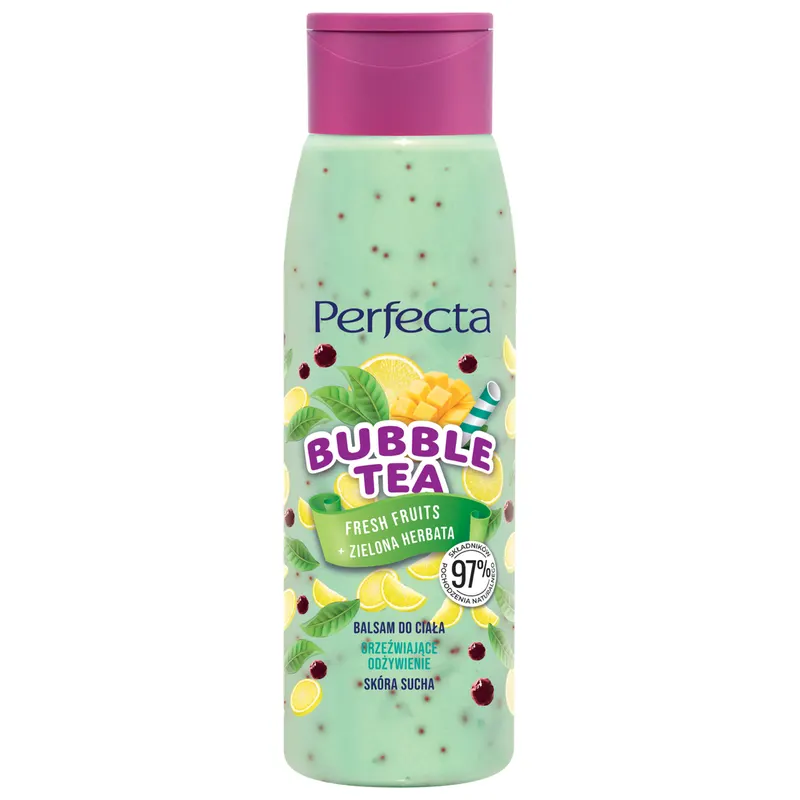 Perfecta Bubble Tea Fresh Fruits + Zielona Herbata Balsam do ciała z masłem shea i olejem migdałowym 400 ml