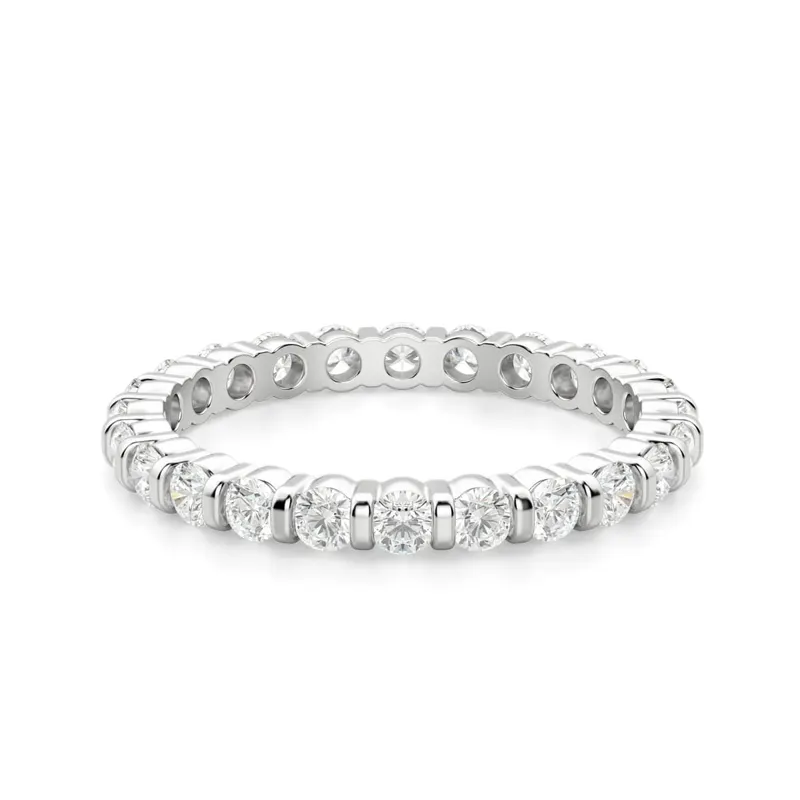 Obrączka Ślubna Eternity Bar Set z Okrągłymi Kamieniami 2.00 mm Laboratoryjny Diament 585 Białe Złoto (14K)