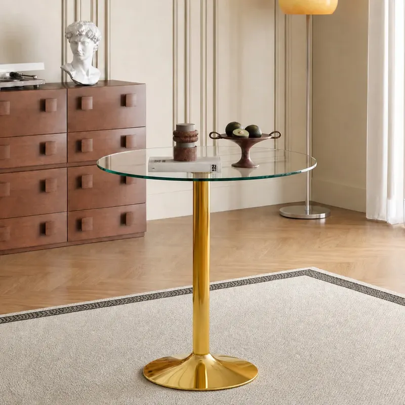 Nowoczesny, minimalistyczny okrągły stół barowy ze szkła hartowanego: o średnicy 89 cm i wysokości 92 cm, idealny wybór do stworzenia lekko luksusow..