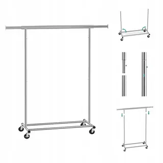 Mobilny wieszak na ubrania 132 x 160 x 45,4 cm stojak metalowy na kółkach