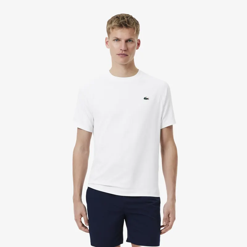 Lacoste Sportowa Koszulka Ultra Dry Ze Streczem Biała Męskie Biały