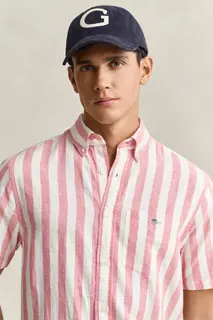 Gant Koszula Męska W Paski Z Krótkim Rękawem Regular Fit Różowa