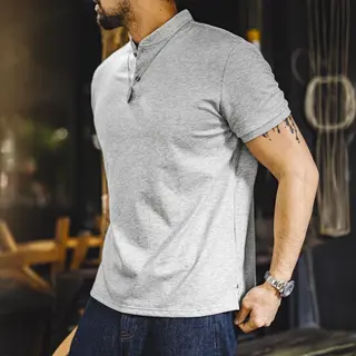 MADEN Vintage Retro Old Money Quickdry Breathable Henley Tshirt Slim Fit Tailored Shoulder Cuffed Short Sleeve Casual Men Summer