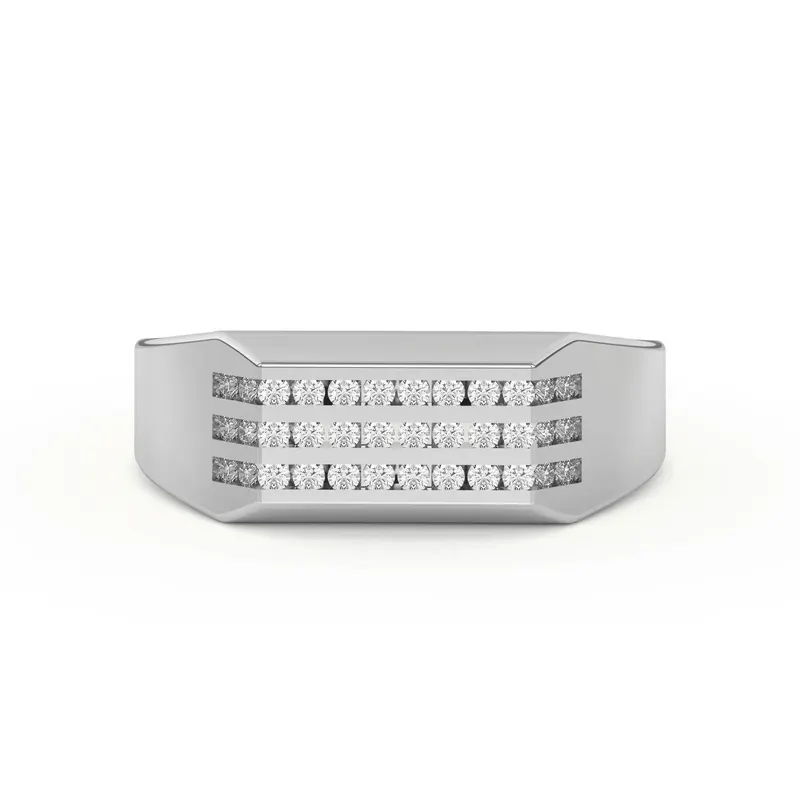 Pierścień Męski 3 Rzędy Channel Set Laboratoryjny Diament 585 Białe Złoto (14K)