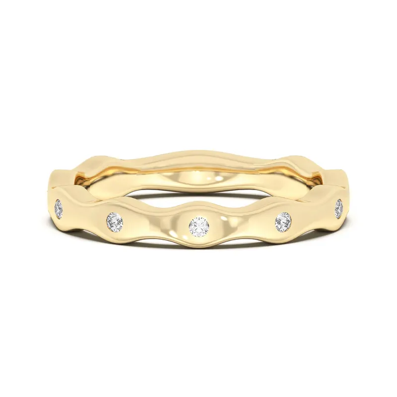 Obrączka Ślubna Bezel Set Curved Laboratoryjny Diament 585 Żółte Złoto (14K)