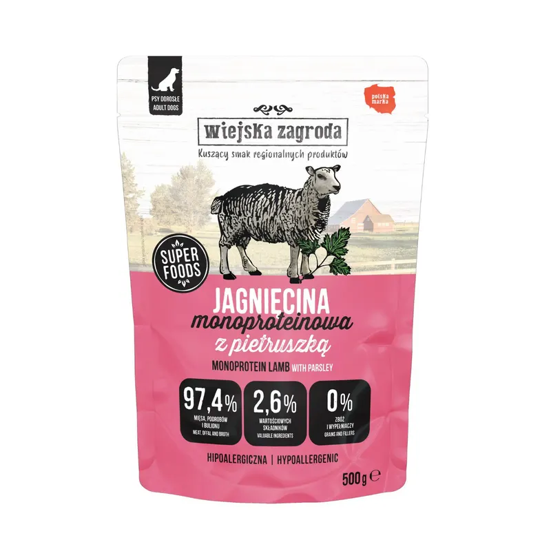 WIEJSKA ZAGRODA Mono Jagnięcina - mokra karma dla psa - 500g