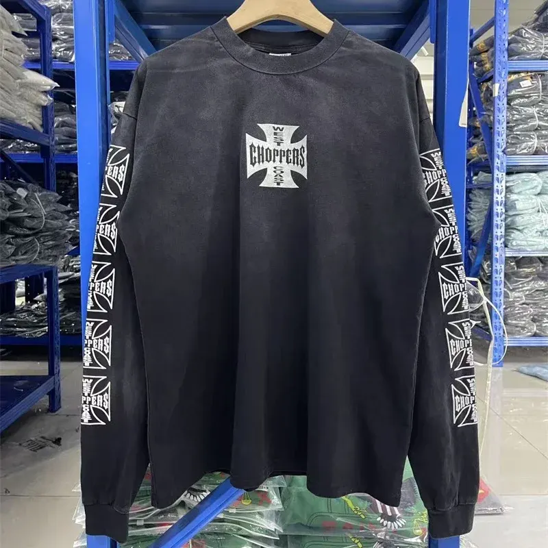 25FW Men Women Patterned Print West Coast Choppers Long Sleeve T-Shirt Vintage Washed Black Loose Long Sleeve Highest Quality