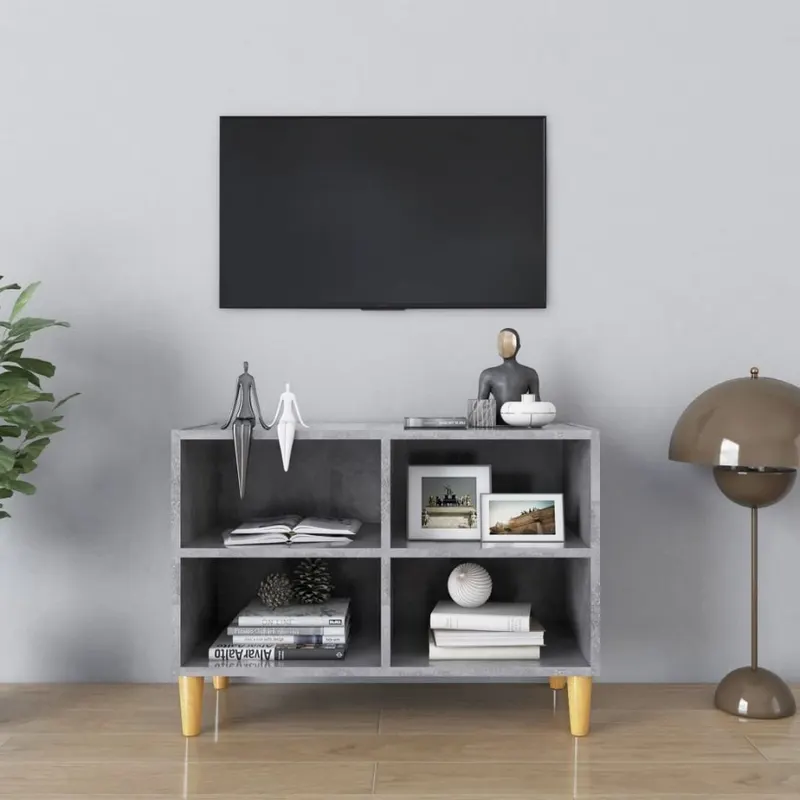 Szafka tv z drewnianymi nóżkami, szarość betonu, 69,5x30x50 cm