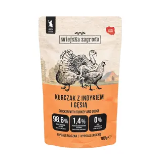 WIEJSKA ZAGRODA Kurczak z indykiem i gęsią Kitten - mokra karma dla kota - 100g