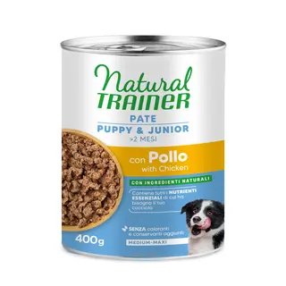 9 + 3 gratis! Natural Trainer, karma mokra, 12 x 400 g / 415 g - Pate Medium & Maxi Puppy & Junior, kurczak, 12 x 400 g