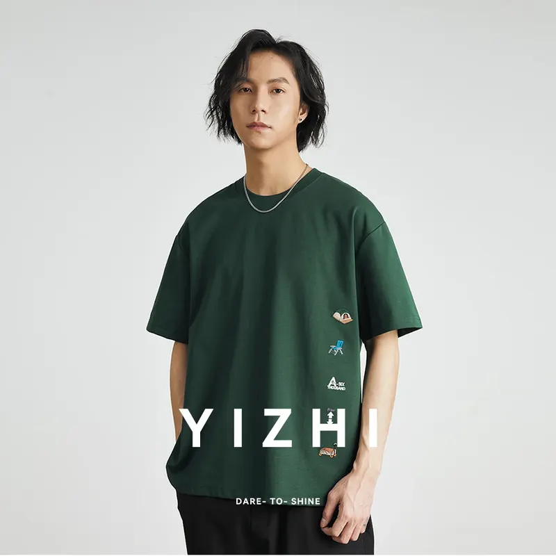 Men's American Retro Short-sleeved T-shirt Men's 2026 Summer New Loose Half-sleeved Embroidered Round Neck Bottoming Shirt