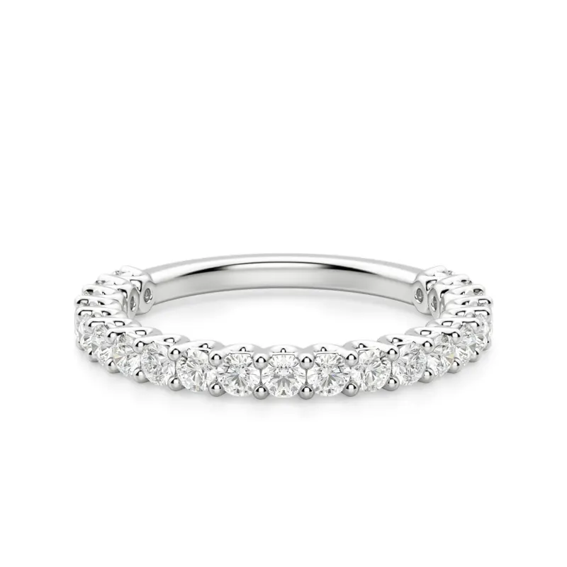 Obrączka Ślubna Half Eternity Scallop Set z Okrągłymi Kamieniami 2.00 mm Laboratoryjny Diament 585 Białe Złoto (14K)