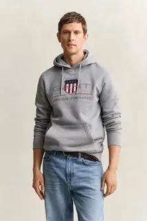 Gant Bluza Męska Z Nadrukiem Z Kapturem Regular Fit Szara