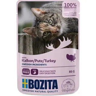 BOZITA Mięsne kawałki w sosie z indykiem – mokra karma dla kota – 85g