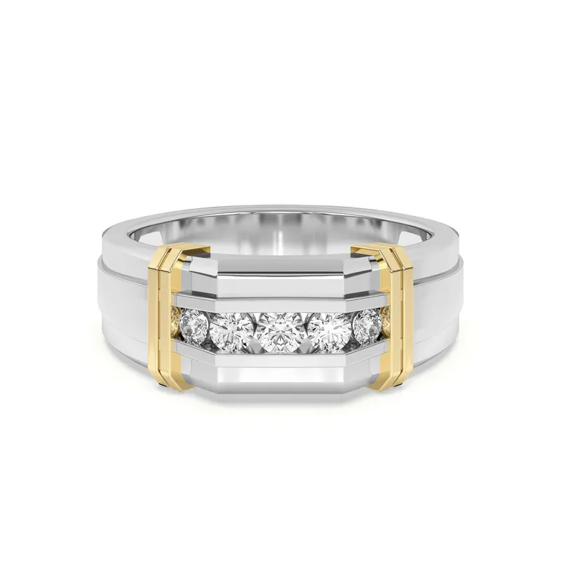 Męska Obrączka Ślubna Emerson Channel Set 5 Kamieni Duo Tone Laboratoryjny Diament 585 Białe Złoto (14K)