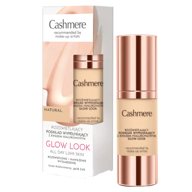 Cashmere Glow Look rozświetlający podkład wypełniający Natural z kwasem hialuronowym i 24K złotem 30 ml