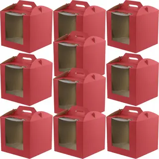 10x Karton pudełko na tort z rączką 26x26x25 cm z oknem CZERWONE 400g/m2