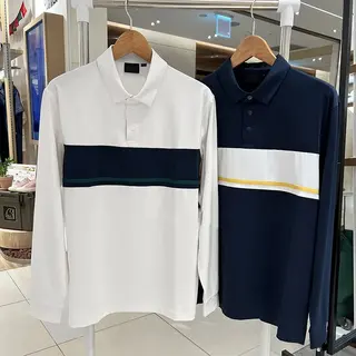 Autumn And Winter Golf Jersey Men's Long Sleeve Polo Shirt Spliced Color Elastic Breathable Sunscreen Sweat Sweatshirt