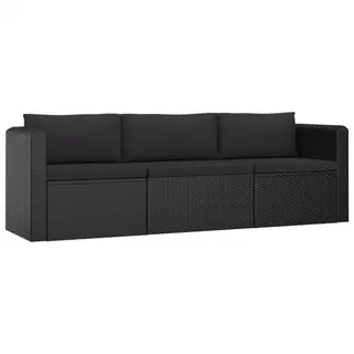3-częściowa sofa ogrodowa, poduszki, rattan PE, czarny