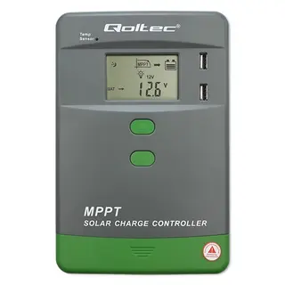 Qoltec Solarny regulator ładowania MPPT z czujnikiem temperatury 30A | 12V/24V | LCD | 2xUSB | Bluetooth | APP | GEL | LiFePO4