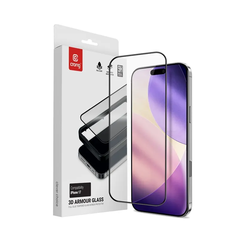 CRONG 3D Armour Glass - Szkło hartowane iPhone 17 + ramka instalacyjna