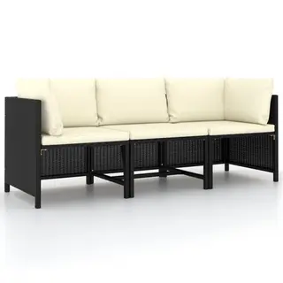 3-osobowa sofa ogrodowa z poduszkami, polirattan, czarna