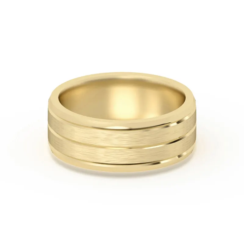 Klasyczna Beveled Comfort Fit Satenowa Męska Obrączka Ślubna 585 Żółte Złoto (14K) 7 MM