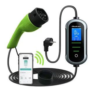 Qoltec Mobilna ładowarka do samochodu elektrycznego EV z regulacją 2w1 Typ2 | 3.5kW | 230V | Wi-Fi | TUYA | SMART LIFE | LCD | 5m