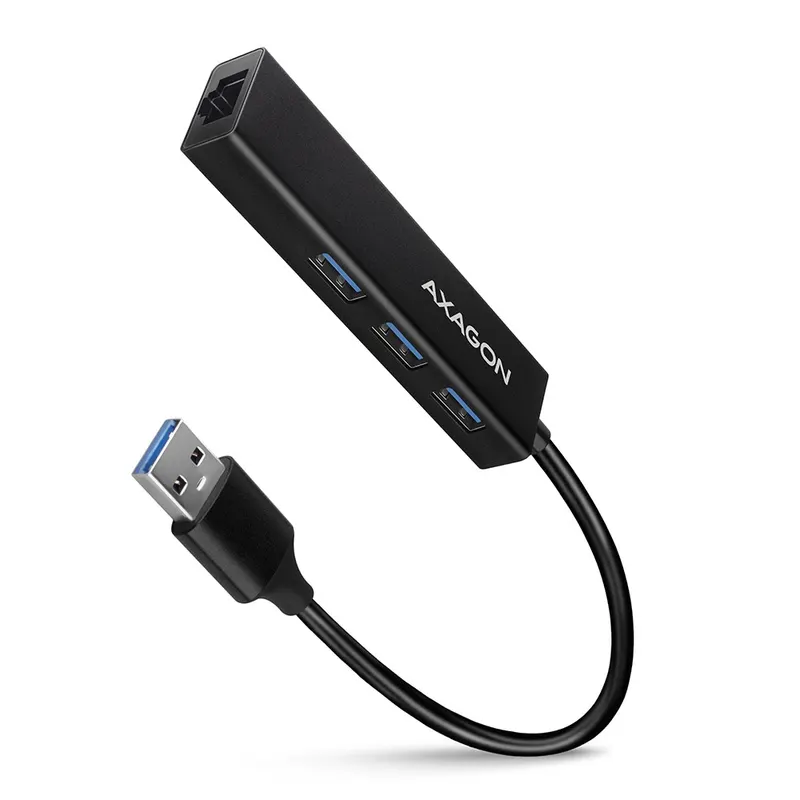 AXAGON HMA-GL3A Wieloportowy hub USB-A 4w1, 5Gbps, 3x USB-A, LAN 1Gbps, aluminiowy, kabel 20 cm