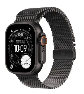Apple Watch Ultra 3 GPS + Cellular, koperta 49 mm z tytanu w kolorze czarnym, bransoleta mediolańska z tytanu w kolorze czarnym - rozmiar M