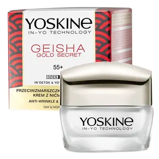 Yoskine Geisha Gold Secret krem do twarzy na dzień i noc 55+ z kwasem hialuronowym, nićmi jedwabiu i skwalanem 50 ml