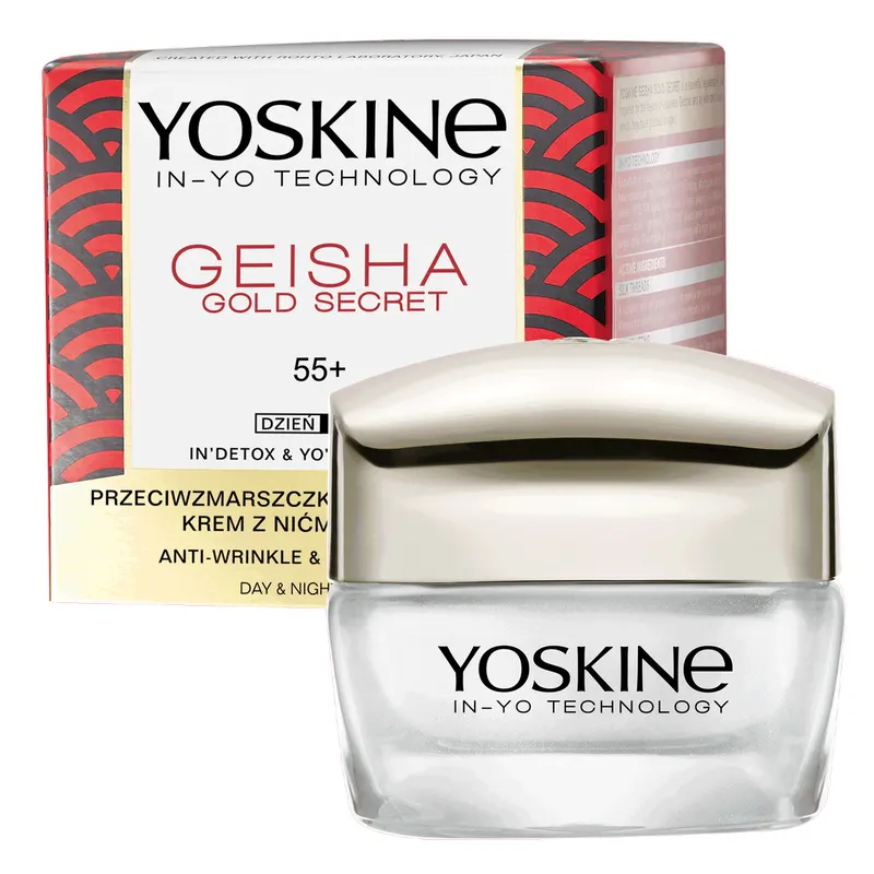 Yoskine Geisha Gold Secret krem do twarzy na dzień i noc 55+ z kwasem hialuronowym, nićmi jedwabiu i skwalanem 50 ml