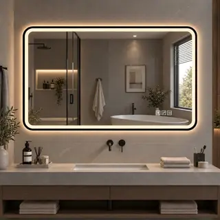 Lustro łazienkowe LED 60×100 cm z czarną ramą aluminiową, podświetleniem przednim i tylnym, funkcja przeciwmgielna, 3 kolory światła, regulacja jasn..