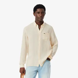 Lacoste Koszula Lniana Regular Fit Męskie Beżowy