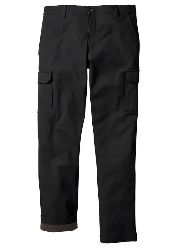 Spodnie ocieplane z kieszeniami cargo, regular fit, prosta nogawka