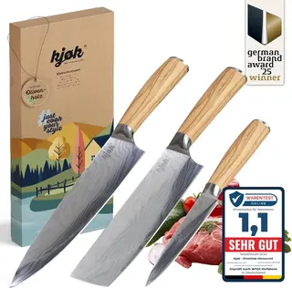 Zestaw 3 noży kuchennych Nakiri i szefa kuchni 58 HRC drewno oliwne