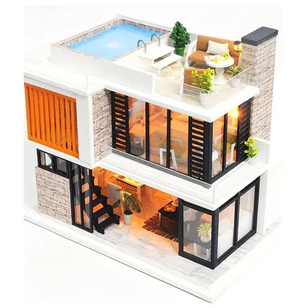 Miniaturowy domek Nowoczesny Singapur Nowoczesna willa DIY
