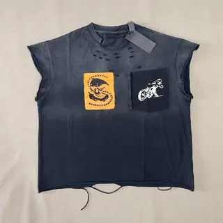 SATOSHI Locomotive Wind Washing Old-fashioned Kanye West Tank Tops outdoor Hip hop Splashing Ink Destroys Vest for Men Cloting