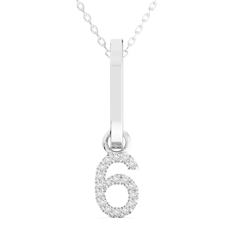 Wisiorek Numer "6" Laboratoryjny Diament 585 Białe Złoto (14K)