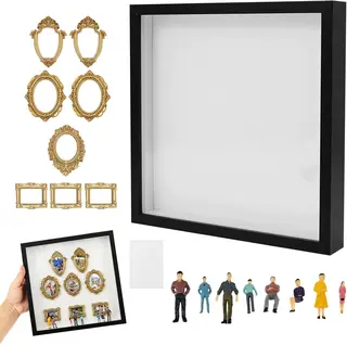 Ramka na zdjęcia mini muzeum DIY czarna z 8 figurkami i ramkami