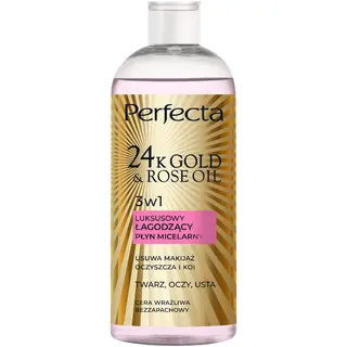 Perfecta 24K Gold&Rose Oil luksusowy łagodzący płyn micelarny 3w1 z 24K Gold, Rose Oil, kwasem hialuronowym i witaminą B12 400 ml