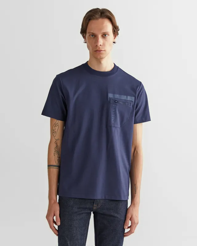 Gant T-Shirt Męski Z Nadrukiem Okrągły Kołnierzyk Regular Fit Granatowy