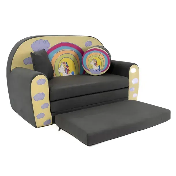 SOFA SOFKA ROZKŁADANA KANAPA DLA DZIECI MATERAC KUCYK TĘCZA DUŻA