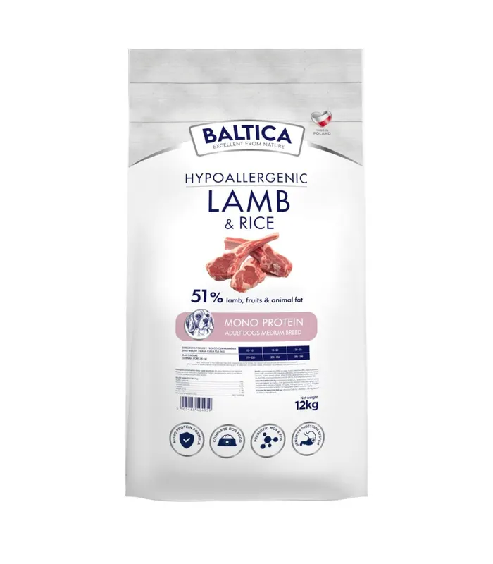 BALTICA Nutraceutic Hypoallergenic Mono Lamb & Rice M - sucha karma dla psa - 12kg