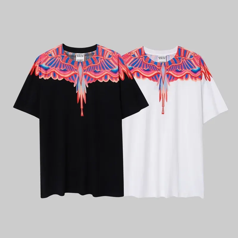 Marcelo Burlon Short-sleeved Men's and Women's T-shirt Couple Design Colorful Wings Feathers Half-sleeve