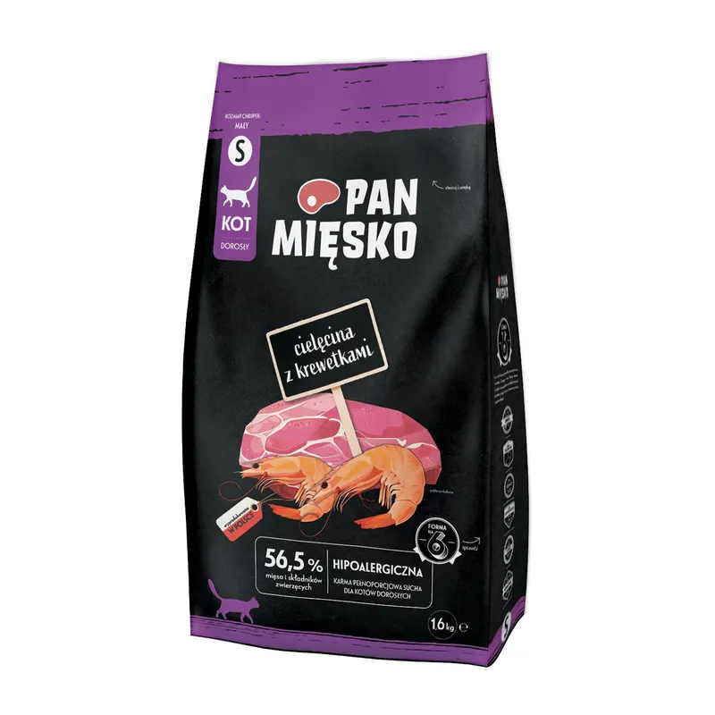 PAN MIĘSKO Cielęcina z krewetkami S - sucha karma dla kota - 1,6kg