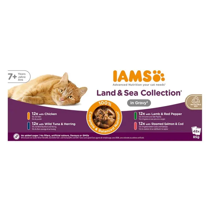 IAMS DELIGHTS Senior Land & Sea Collection in Gravy box – mokra karma dla kota – 48x85g