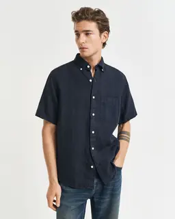 Gant Koszula Męska Z Krótkim Rękawem Regular Fit Niebieska