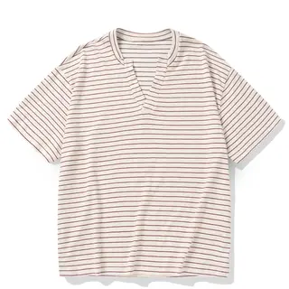 Retro Striped V-neck Short Sleeved T-shirt for Men and Women, Loose Half Sleeved T-shirt, Trendy Couple's Sea Soul Shirt